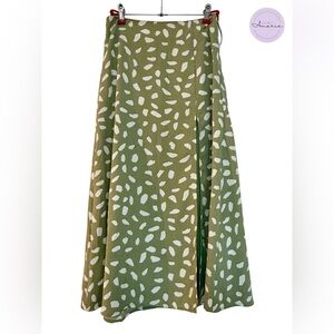 Lulus Sage Green Midi Skirt | Size XS | White Organic Dot Pattern